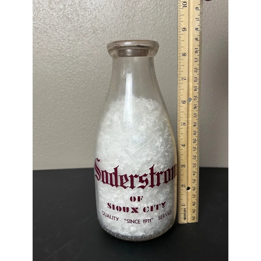 Vintage Soderstrom Of Sioux City Glass Milk Bottle Quality Since 1911 Iowa Dairy